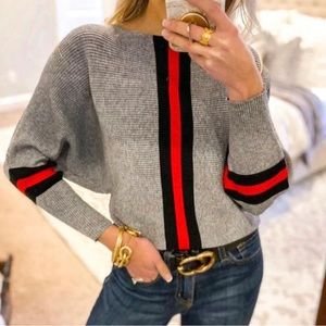 Boston Red Striped Gray Dolman Sweater